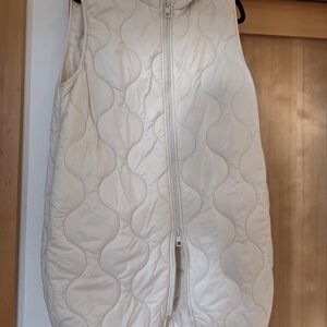 Cream Quilted Sleeveless Vest Long